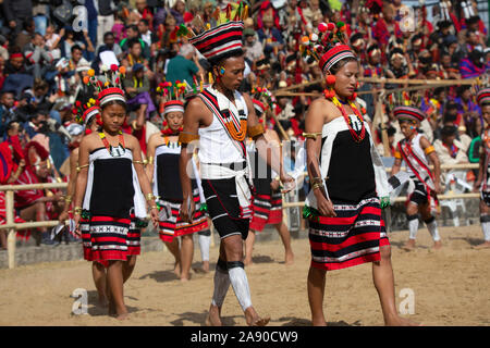 Naga tribe men and women at Hornbill festival in Kohima Kisama Stock ...