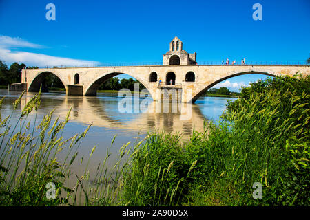 The Pont Saint-Benezet bridge in the Rhone River in Avignon France. Stock Photo