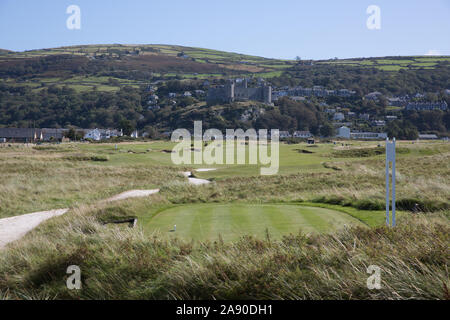 Harlech Castle North Wales UK viewed from the golf course Stock Photo