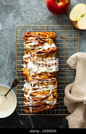 Apple pecan pull apart bread with cream cheese frosting Stock Photo