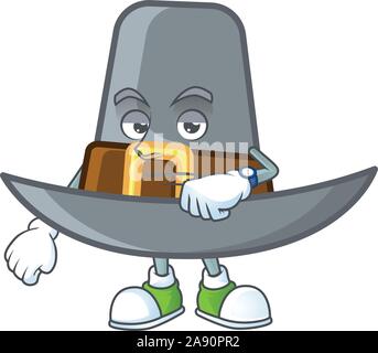 Pilgrim hat with buckle in character waiting Stock Vector