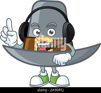 Pilgrim hat with buckle in character with headphone Stock Vector