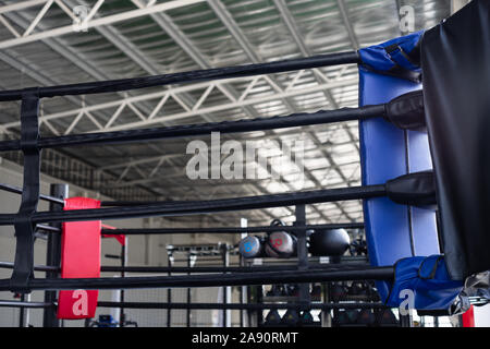 View of empty boxing ring in fitness gym Stock Photo
