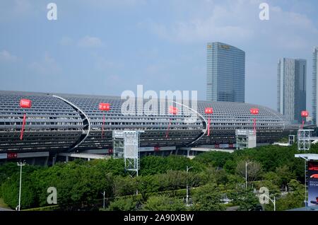 GUANGZHOU (CANTON), CHINA - 19 OCTOBER: 126th Canton Fair, China Import and Export Fair.Exhibition building from outside and commercials on October 19 Stock Photo