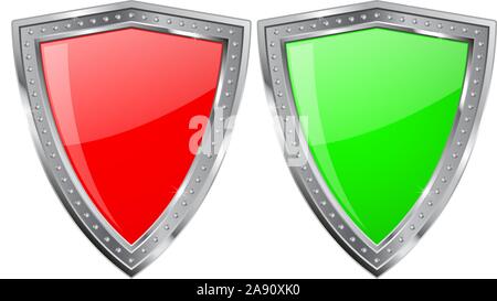 Metal shield with shiny glass plate. Stock Vector