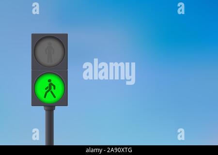Pedestrian Traffic Light. Green light on. Sky background Stock Vector