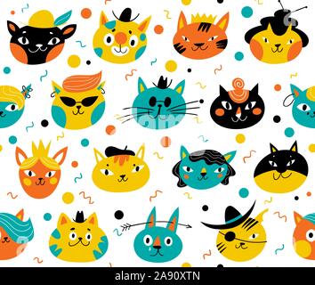 Vector seamless pattern for textile or background with cats Stock Vector