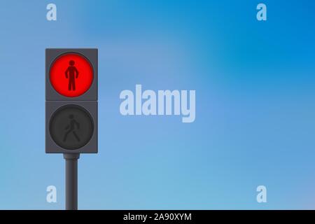 Pedestrian Traffic Light. Red light on. Sky background. Stock Vector