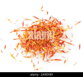 Heap of dried saffron isolated on white background Stock Photo