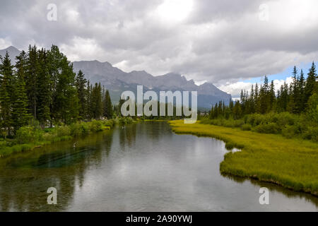 Rain Droplets on Bow River Stock Photo