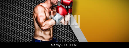 Composite image of side view of athletic boxer on white background Stock Photo