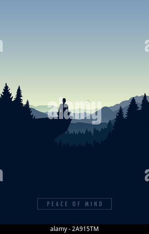 peace of mind mediating person in a forest on a cliff vector illustration EPS10 Stock Vector