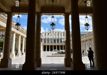 Famous Palais Royal, former Royal Palace close to the Louvre Museum. Paris, France. August 16, 2019.