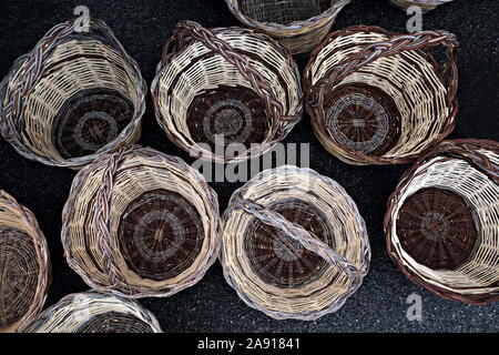 Top view of a group of traditional wicker baskets Stock Photo