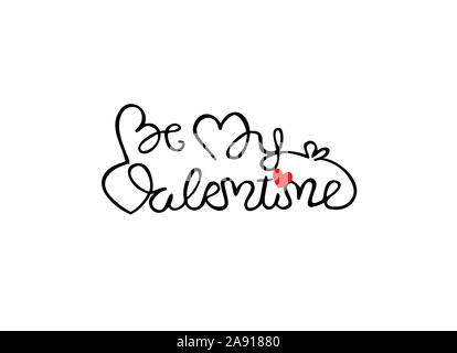 Hand drawn be my valentine text with heart shapes on a white background Stock Photo