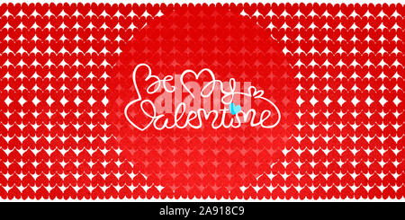 Be my Valentine text in a funny hand written calligraphy on a red textured hearts background Stock Photo
