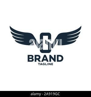 Modern letter GW or WG and logo wings. Vector illustration. Stock Vector