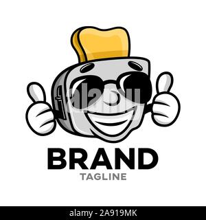 Modern cartoon character toaster logo. Vector illustration. Stock Vector