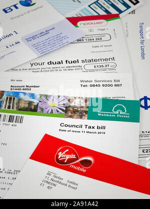 UK domestic bills Stock Photo