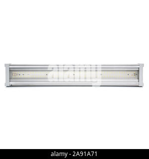 Power saving electrical efficiency concept. White led lights panel isolated on white background. Stock Photo
