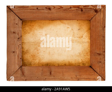 Wood frame with paper fill isolated on white Stock Photo