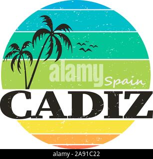 Cadiz palm badge stamp on white background in editable vector file Stock Vector