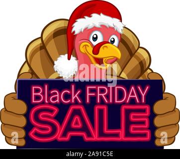 Black Friday Sale Turkey In Santa Hat Cartoon Stock Vector