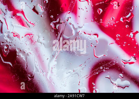 Abstract bright red white background. Colorful macro water bubbles, stains and spots Stock Photo