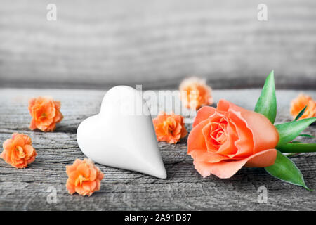 White Heart and Rose Stock Photo