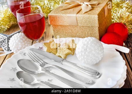 Christmas dinner table decotaion Stock Photo