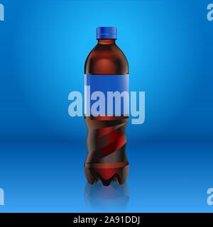 Realistic pepsi cola bottle mock up with blue label isolated on blue background reflected off the floor, vector illustration. Suitable for your large Stock Vector