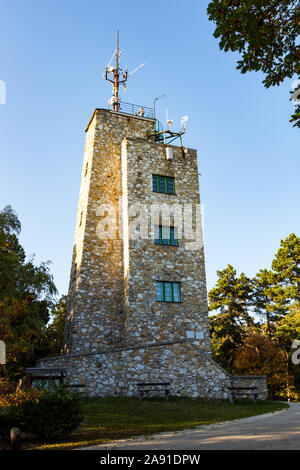 Karoly-kilato (lookout observation tower) built in 1936 by Oszkar Winkler, Karoly-magaslat, Soproni-hegyseg, Sopron, Hungary Stock Photo