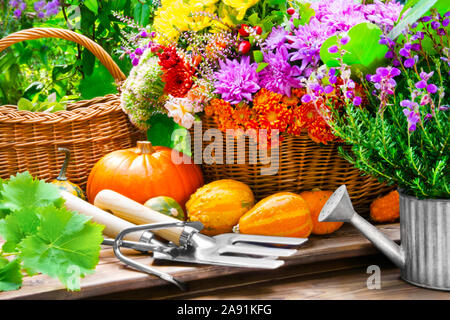 Autumn work and decorations in the garden Stock Photo
