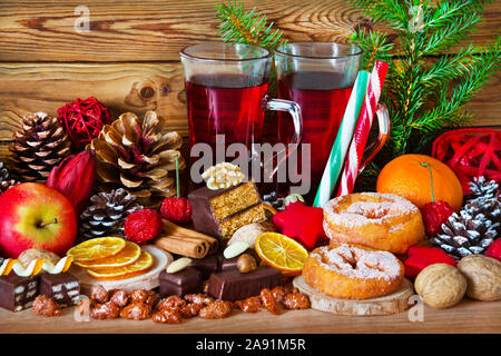 Hot spiced wine and food Stock Photo