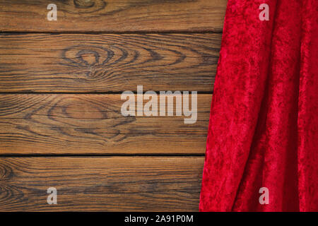 Wooden background and red curtain Stock Photo