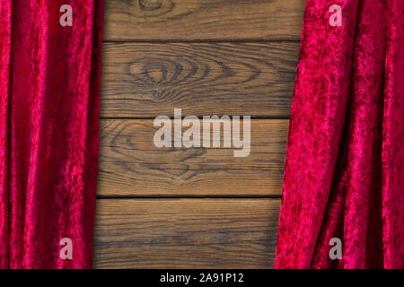Wooden background and red curtain Stock Photo