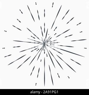 Sun burst, star burst sunshine. Radiating from the center of thin beams, lines Stock Vector