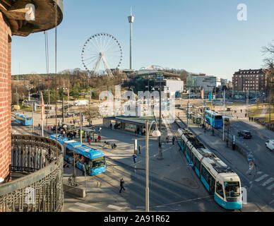 Trams in city Stock Photo