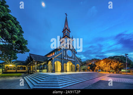 ' Nha tho go ' or Wooden church Kon Tum, Vietnam. Stock Photo