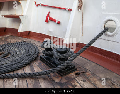 Detail of equipment on ship deck. Stock Photo