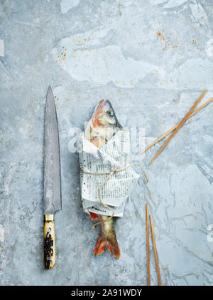 Fish Wrapped In Newspaper Stock Photo - Alamy