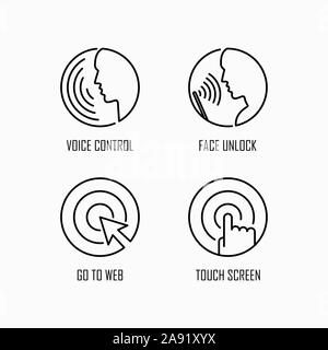 Device control and unlock icon set simple flat style outline illustration. Stock Vector