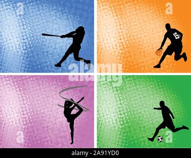 sport silhouettes on absttact halftone backgrounds with space for text - vector Stock Vector