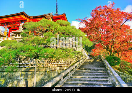View of the Kiyomizu-dera Temple on a sunny day in autumn in Kyoto, Japan. Stock Photo