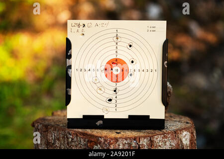 Bullet holes in shooting target Stock Photo