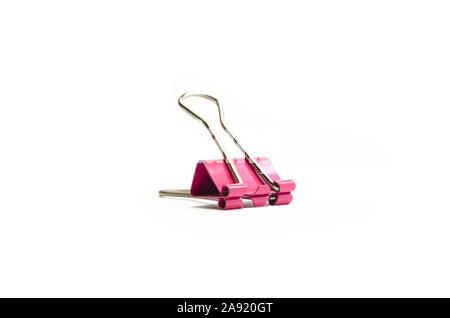 Red paper clip macro isolated on white background Stock Photo