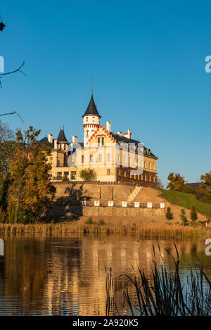 reneisance chateau Radun with pond near Opava town in Czech republic during beautiful autumn day Stock Photo