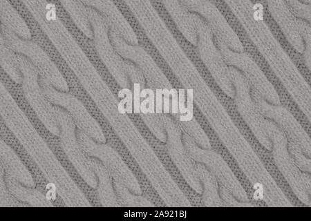 Knitwear Fabric Texture with Pigtails and stripes. Repeating Machine Knitting Texture of Sweater. Gray Knitted Background. Diagonal composition. Stock Photo