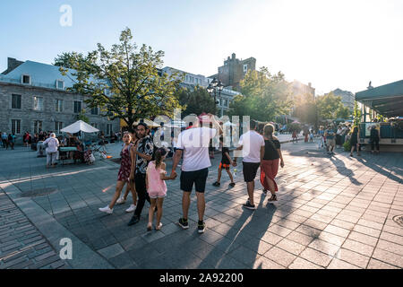 Tourist walk and have lunch at the popular St Paul street in the Old Port. Montreal Quebec Stock Photo