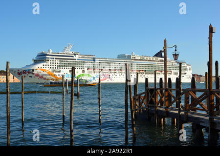 Cruise ship in the Lagoon bevor San Marco in Venice - Italy. Stock Photo